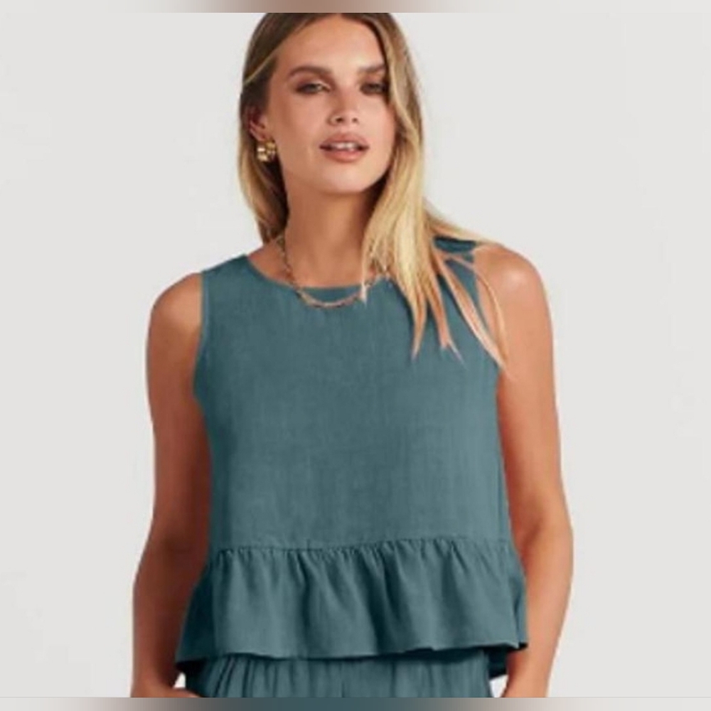 Anrabess - Tank Top Sleeveless Ruffle Round Neck Pullover - Size: M